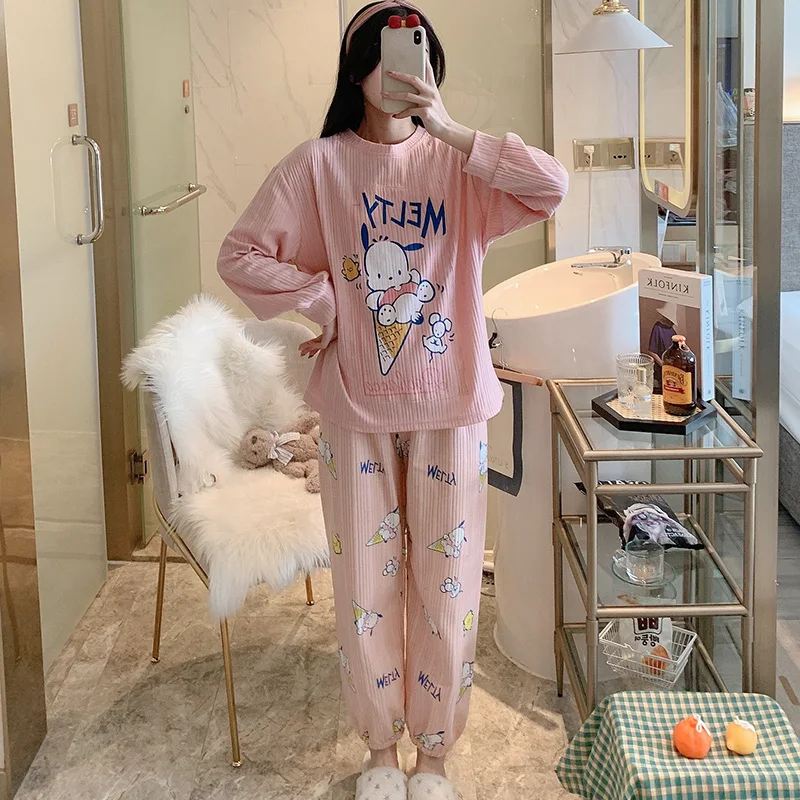 

Spring Autumn Pajamas Female Ice Cream Korean-style Long Sleeve Fresh and Loose Cotton Clothing Suit Summer Days Outerwear