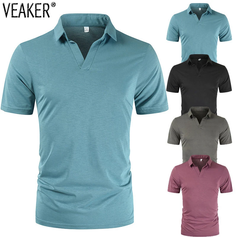 

Мужская сексуальная футболка с v-образным вырезом с коротким рукавом, облегающая Однотонная футболка, мужские повседневные футболки топы д...