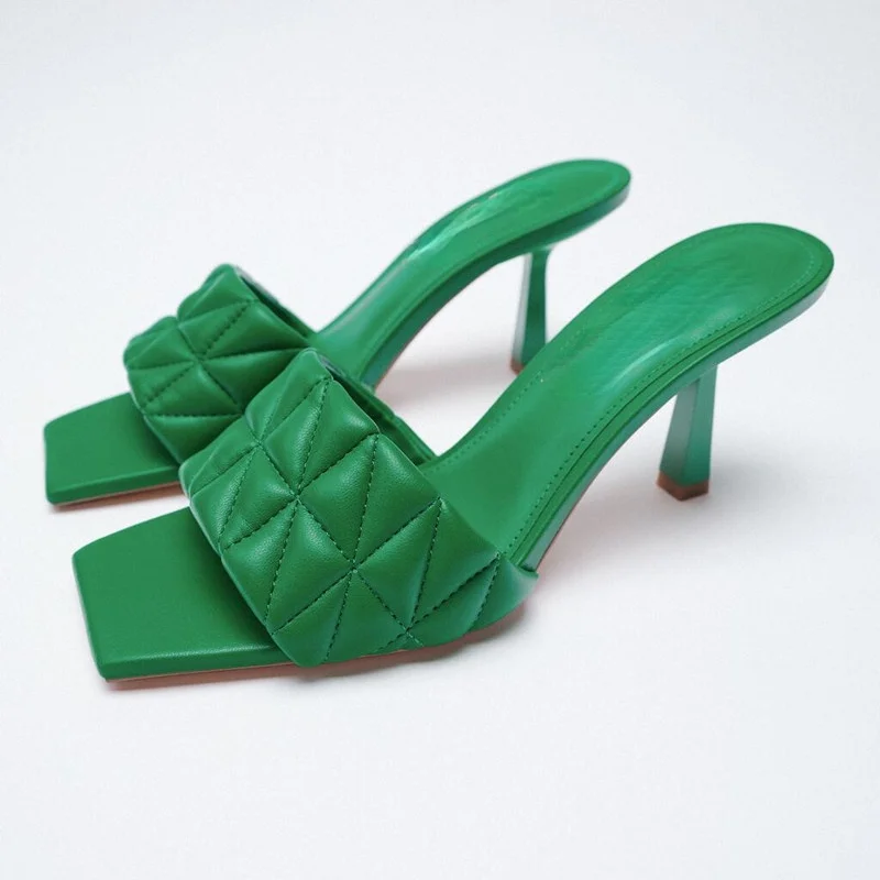 

Summer Open Toe Slippers for Women Plus Thin Heels Sandals Women Zapatillas Mujer Red Green Square Head High Heels Ladies