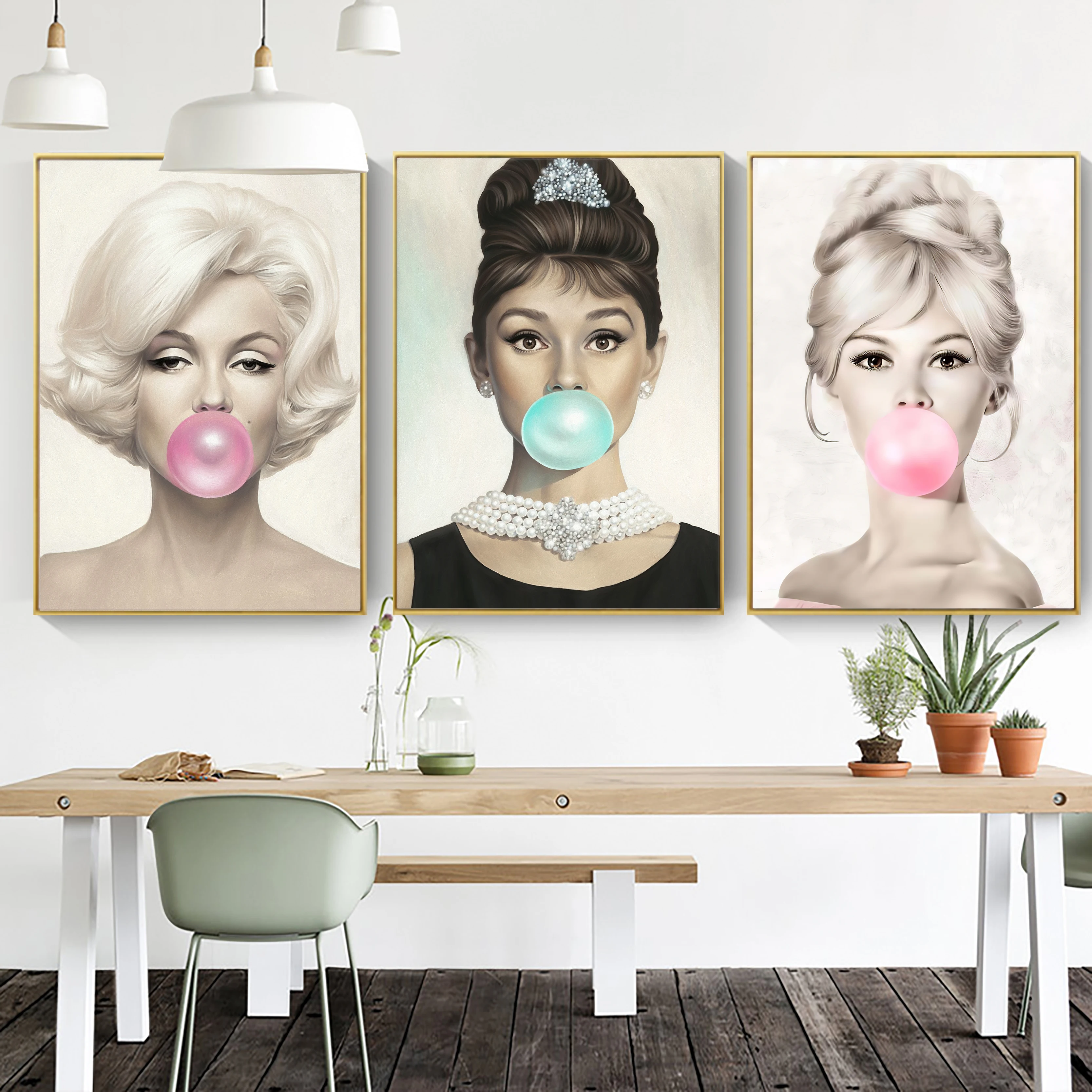 Скандинавское настенное искусство Одри Хепберн девушка розовый пузырь