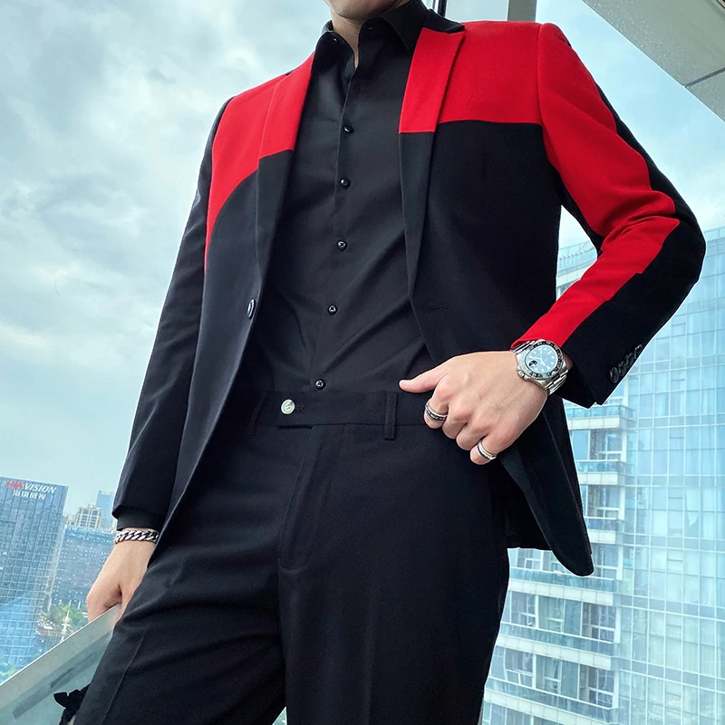 

Корейский стиль, набор из 2 предметов для мужчин, смокинги для жениха на свадьбу, облегающий костюм, куртка, брюки, Мужская одежда, костюм для ...