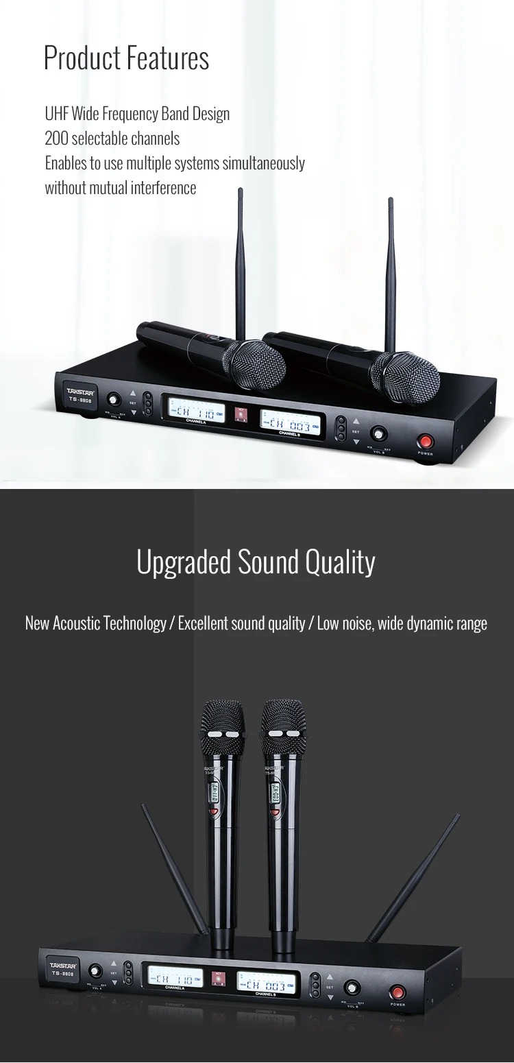TAKSTAR Профессиональный UHF беспроводной микрофон с 2 ручными двухканальными микрофоном для караоке Домашние развлечения класс TS-8808