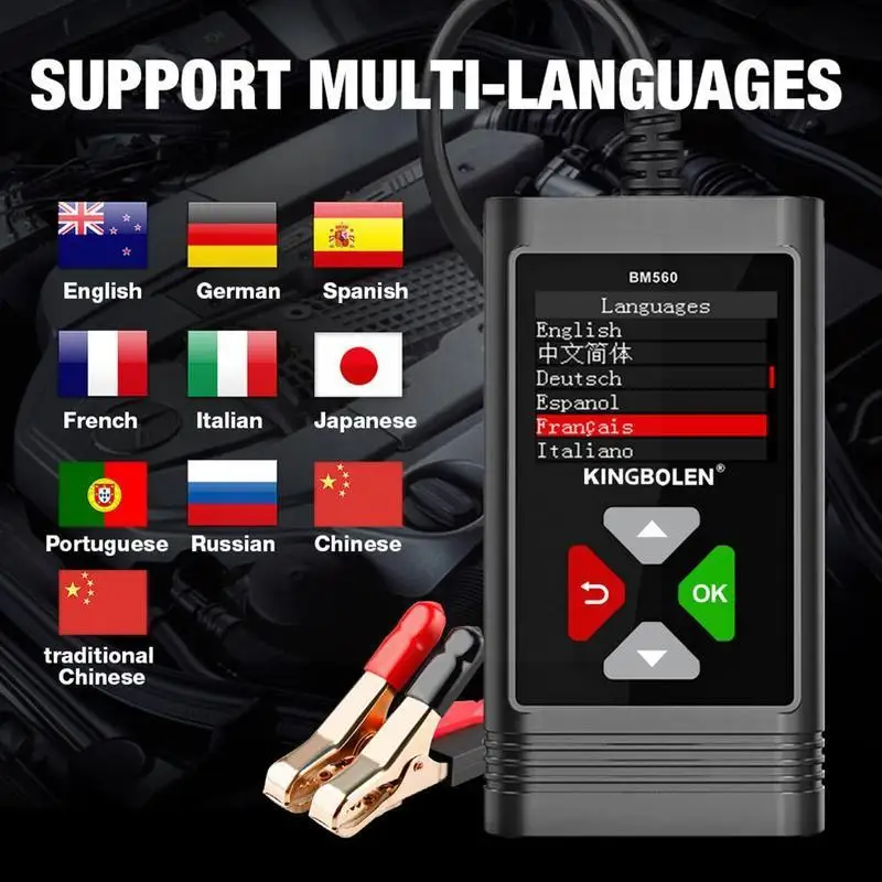 

1.8 Inch TFT 6V 12V Multilingual Car Battery Tester Charging Cranking Analyzer Color Test Black B1Z2