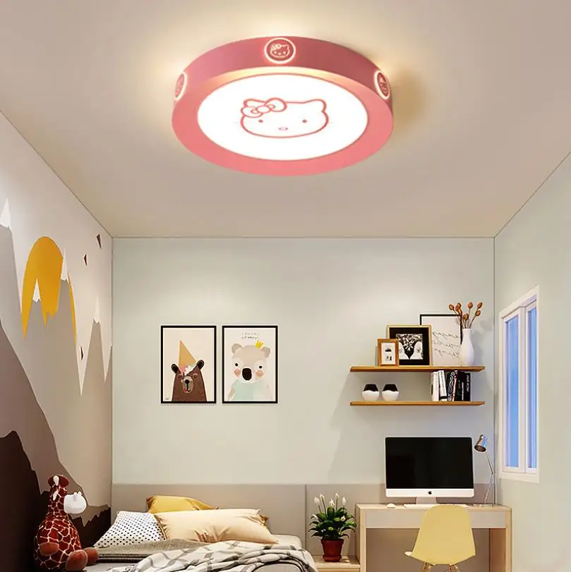 Luz de techo led moderna para habitación de niños, luz redonda rosa y azul para dormitorio de niños, iluminación decorativa para el hogar