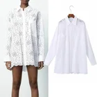 Женская винтажная рубашка TRAF Za, белая длинная блузка с вышивкой и длинным рукавом, лето 2021