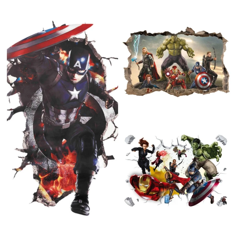 

3D Avengers wall stickers for kids rooms living room bedroom wall decoration Super hero movie poster Children's gifts