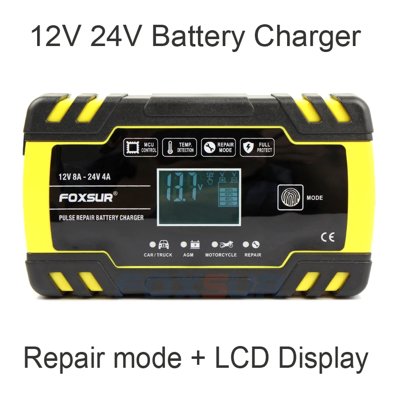 FOXSUR 12V 24V 8A Автоматическая умная Батарея Зарядное устройство 3 ступенчатый Смарт