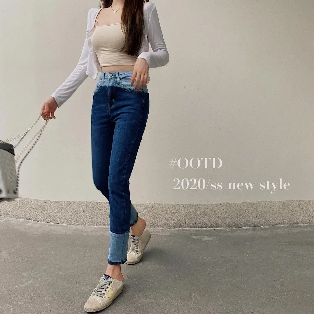 Женские джинсы контрастных цветов классические новые хлопковые прямые женские