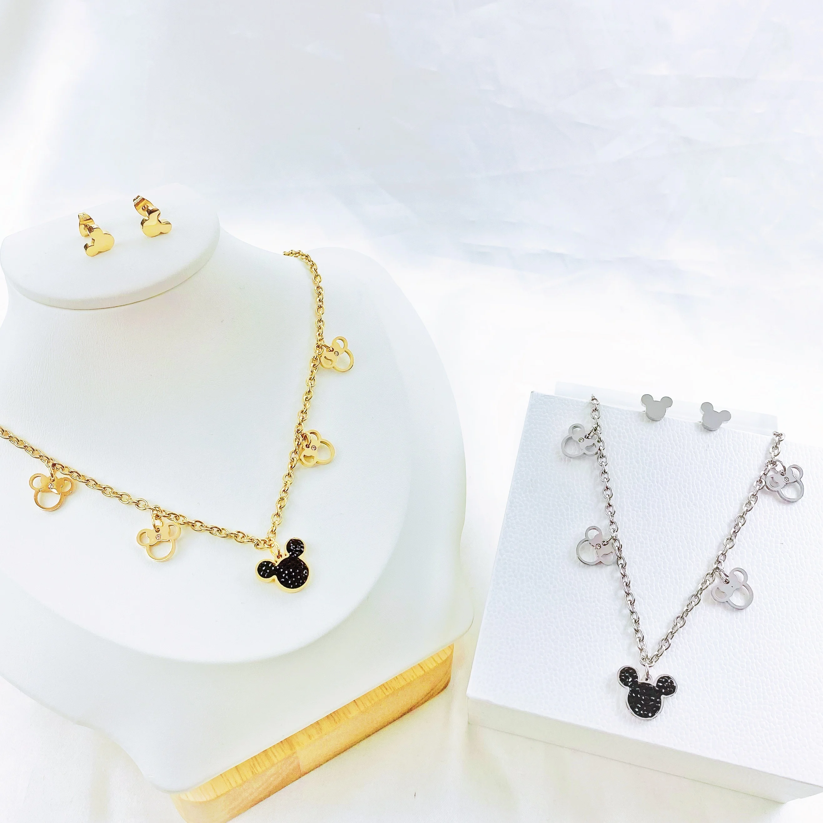 Ожерелье с подвеской мышь милое мультяшное ожерелье из цепочки титановой стали