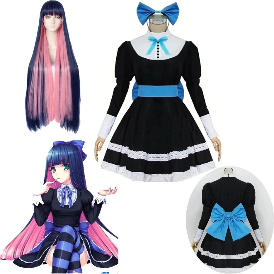 

2021 Panty & Stocking with Garterbelt Heroine Anarchy Stocking Black Dress Cosplay Costume Lolita Maid Suits For Women Halloween