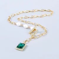 european and american new necklace alloy imitation pearl diamond acrylic square pendant necklace for female retro clavicle chain