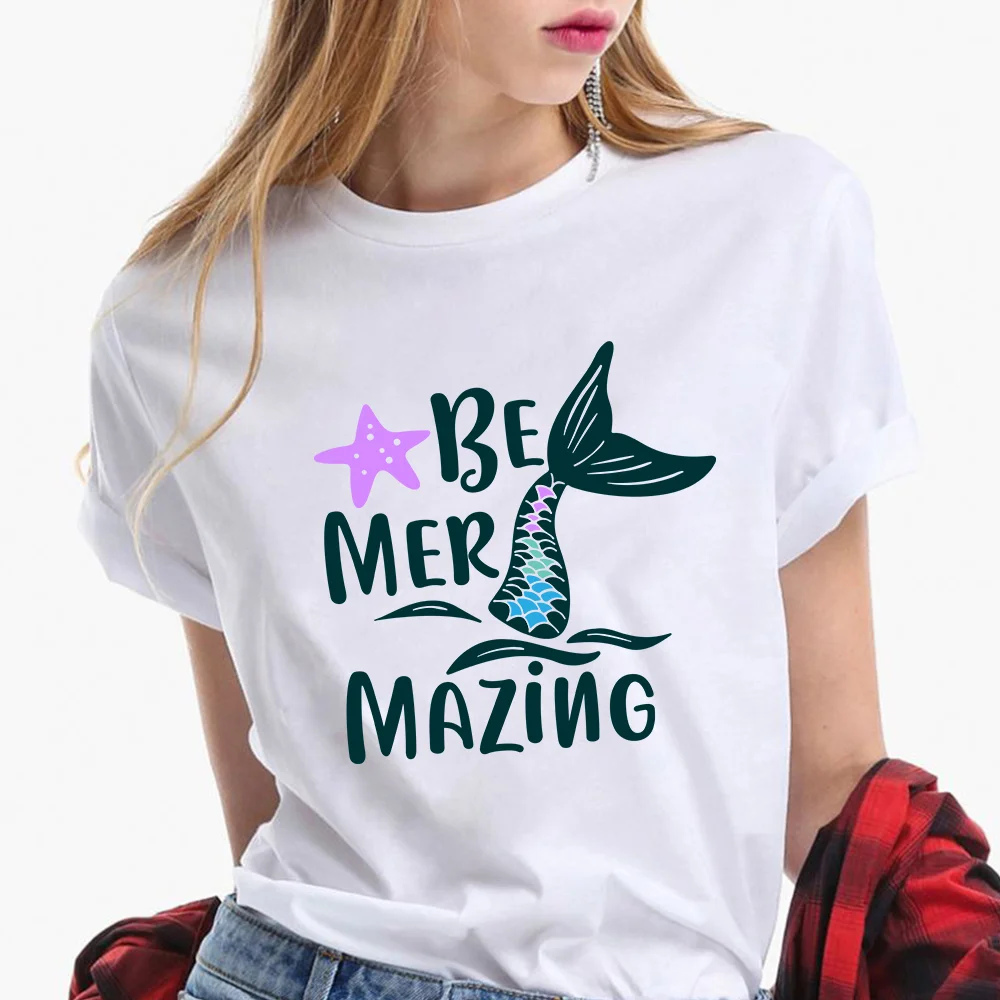 

Women Clothes The Little Mermaid Ariel Summer Tshirt Be Mer Mazing Top Women Princess Streetwear Causal O-neck Funny Female Tees