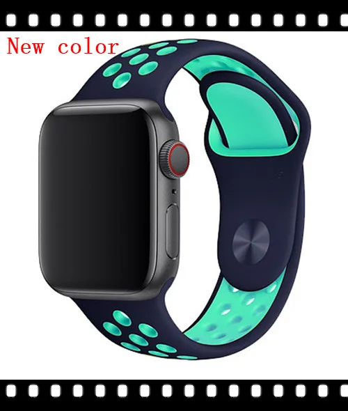 Ремешок для apple watch band 44 мм 40 мм correa apple watch 4 3 band 42 мм/38 мм iwatch спортивный силиконовый ремешок-браслет аксессуары для часов - Цвет ремешка: black blue