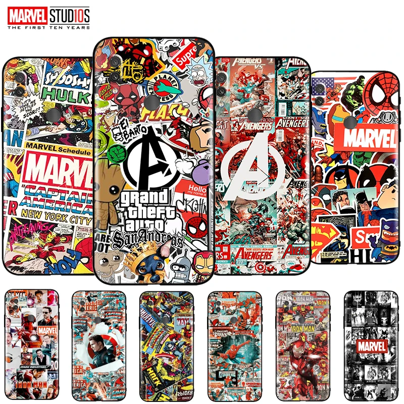 

Phone Case For Xiaomi Redmi Note 7S Soft Funda Cover Marvel Avengers Comics Iron Man SpiderMan Hulk Captain America Venom