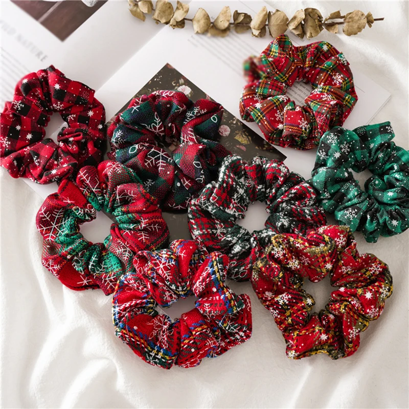 

Christmas Red Print Plaid Snowflake Elastic Hair Bands For Hair Women Girls Headband Scrunchie Hair Rubber Band Hair Accessories
