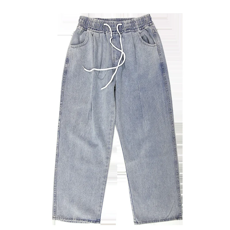 Autumn Drawstring Blue Black Jeans Men's Fashion Casual Baggy Jeans Men Streetwear Loose Hip-hop Straight Denim Trousers Mens