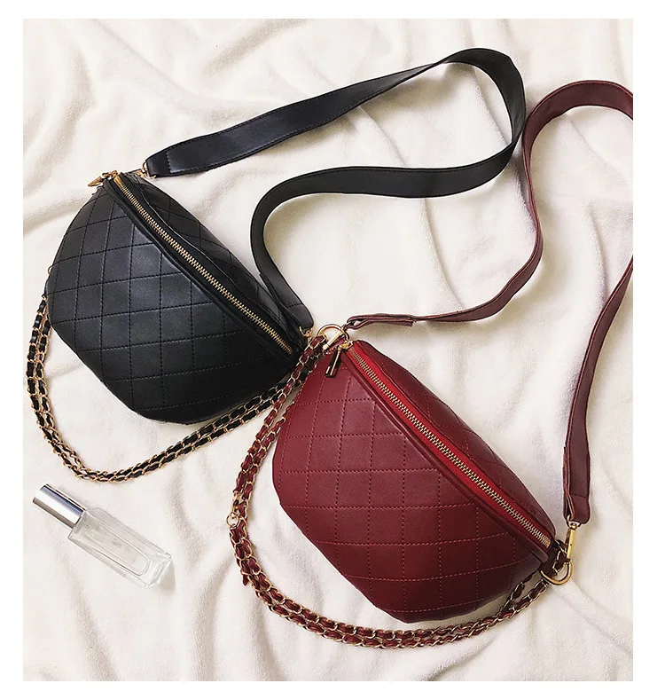 Женская сумка-мессенджер однотонная с ромбовидной цепочкой | Багаж и сумки