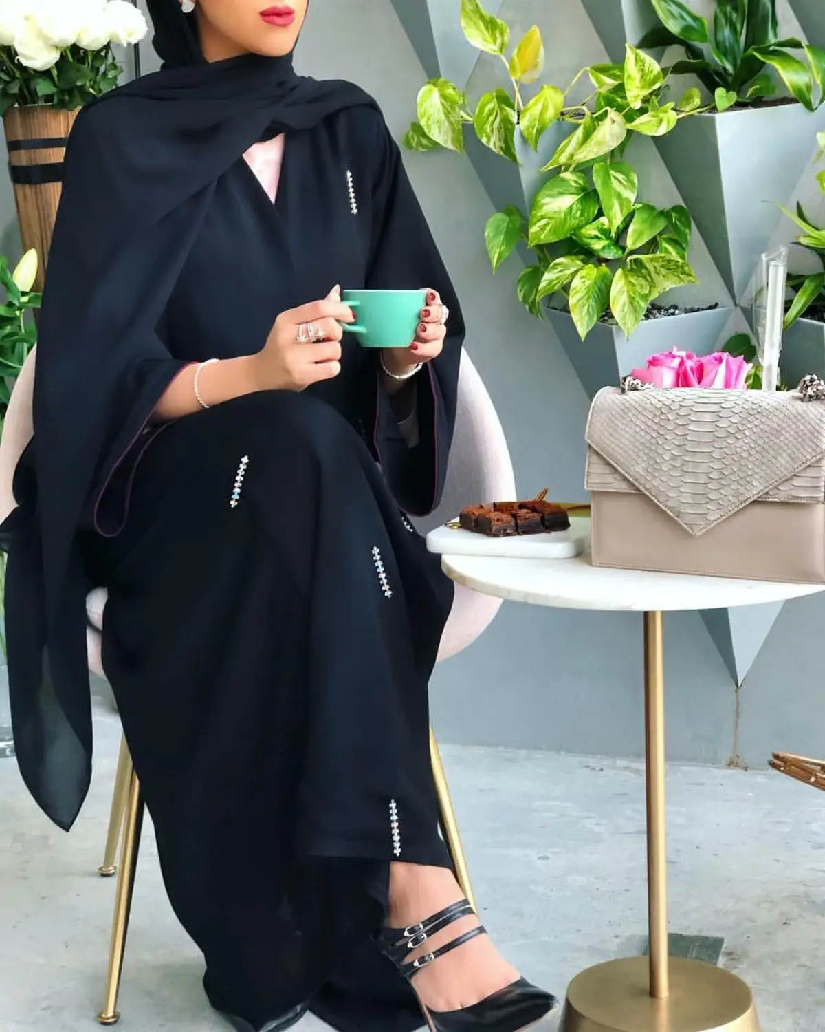 Мусульманское платье кардиган с жемчужинами и бусинами кимоно Nida Hijab Vestido длинное
