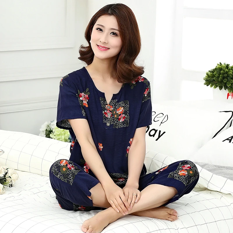 Пижама женская из хлопка и льна с цветочным принтом|Наборы халатов| |