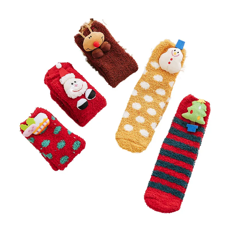10 Pairs/set Winter Warm Coral Velvet Women's Socks Christmas Gift Cartoon Christmas Socks Women's Lovely Floor Socks Female