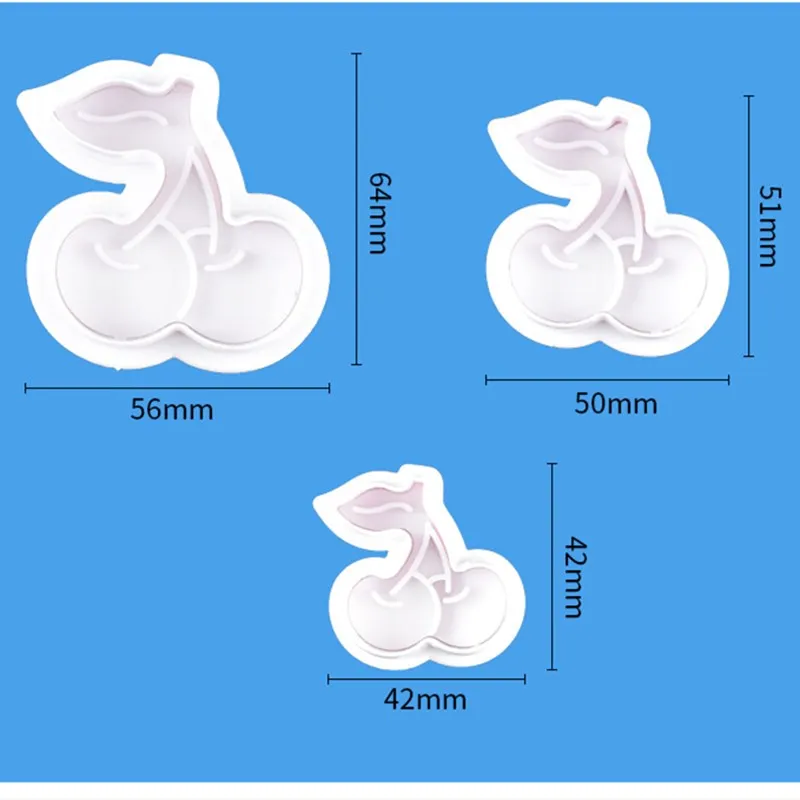 

3PCS Cherry Sugarcraft Fondant Cutter Cake Mold DIY Cake Decorating Tools Plunger Paste Sugar Craft Die Plastic Cookie Cutter