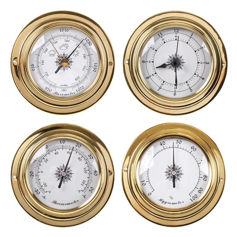 

4pcs Thermometer Hygrometer Barometer Watch Clock Copper Shell Weather Station 50JD