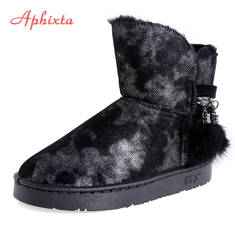 Aphixta/зимние сапоги на меху с бахромой и металлической молнией женская плюшевая