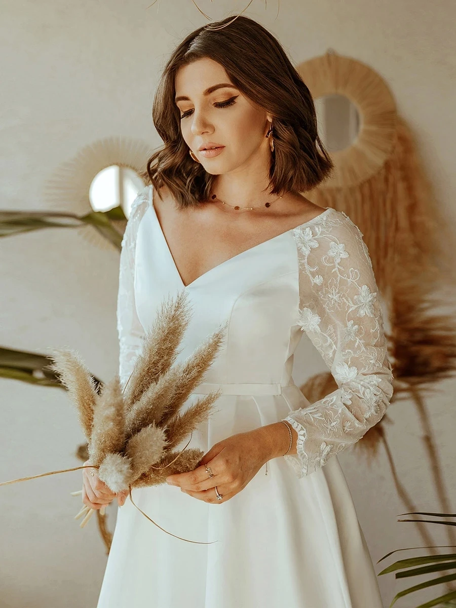 

Women's A-Line Lace Long Sleeves Wedding Dresses EP00707