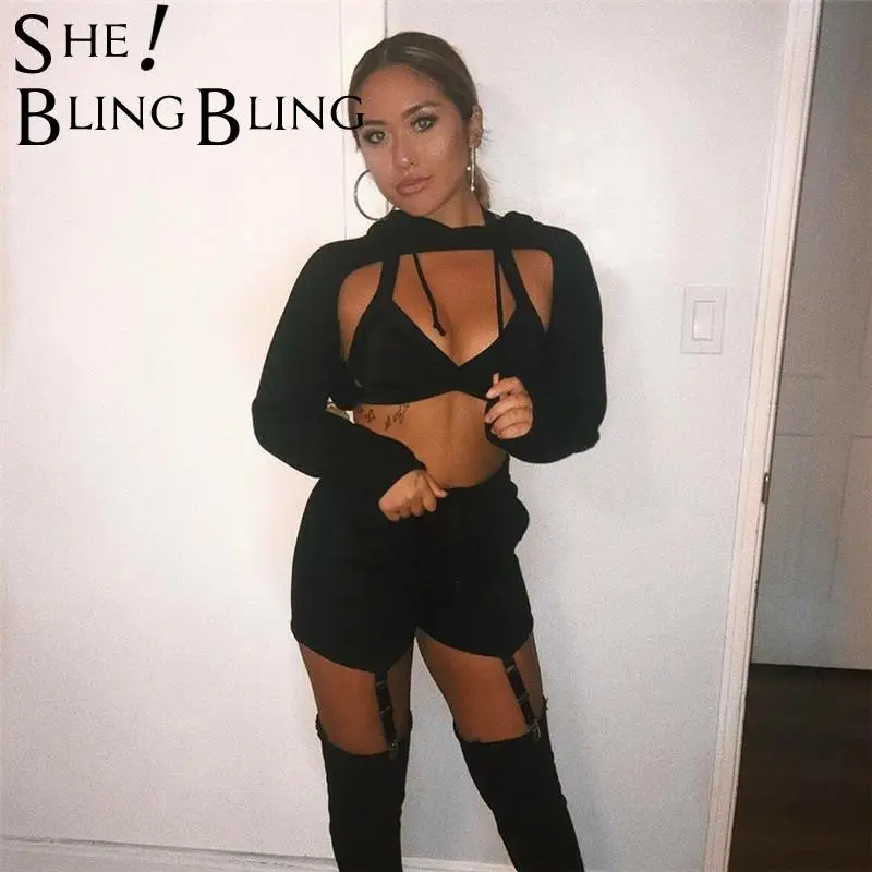 SheBlingBling на осень и весну свитер с капюшоном заниженной линией плеч для женщин