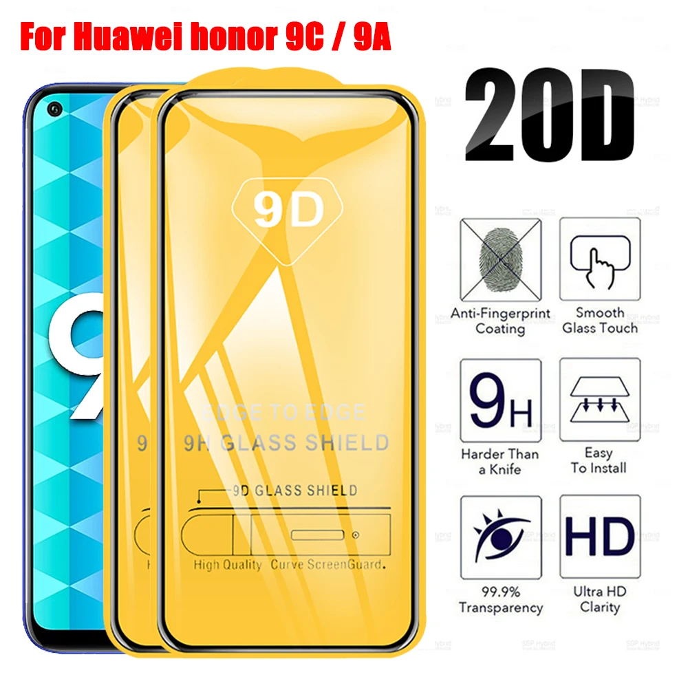 Защитное стекло 9D 2 шт. для Huawei Honor 9C 9A 20 Lite Китай полноэкранная Защитная пленка honor