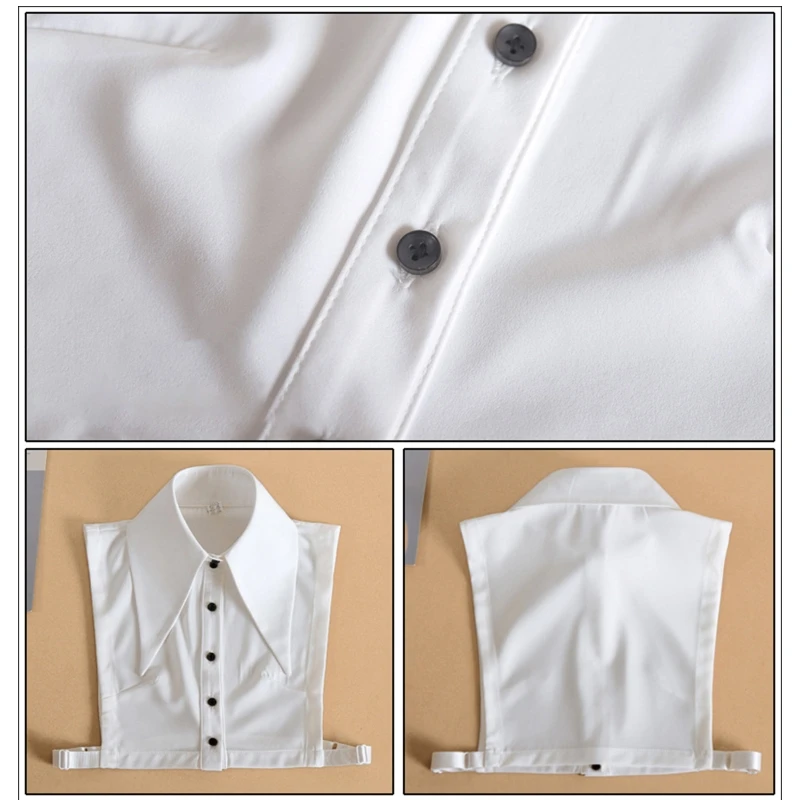 

Women Vintage Wide Lapel White False Fake Collar Button Down Detachable Half Top Blouse Adjustable Decorative Dickey Clothing
