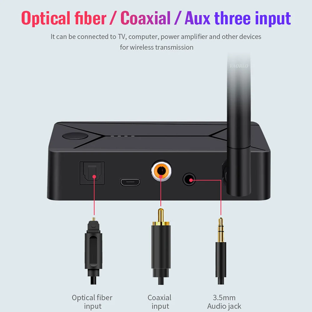 vaorlo low latency coaxial transmitter wireless audio adaptor for headphone tv bluetooth 5 0 adapter with 3 5 optical fiber jack free global shipping