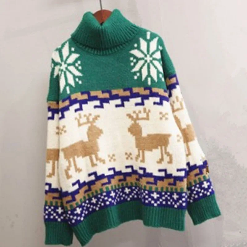 

well-known Japanese sub-styles Christmas turtleneck sweater women 2020 autumn and winter thick hooded loose long sleeve lazy