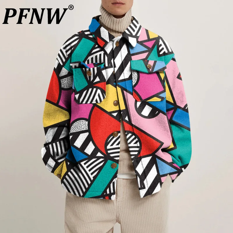 

Мужская свободная рубашка PFNW, Повседневная рубашка с отложным воротником и цветным принтом, в европейском и американском стиле, 21D9014, Осень-...