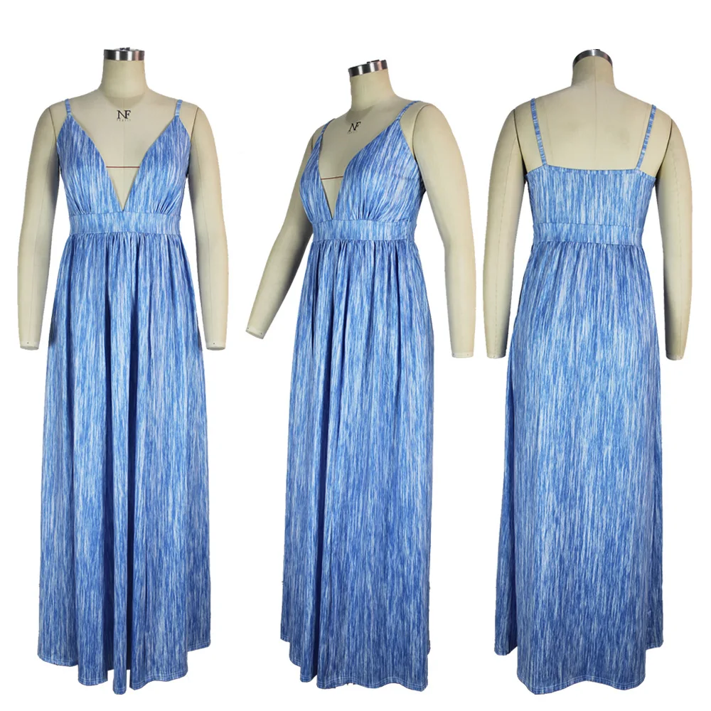 

RStylish 2021 Beach Dress Tie-dye Women Sexy Deep V Neck Sleeveless Maxi Long Dresses Casual Summer Ankle-length High Slit Dress