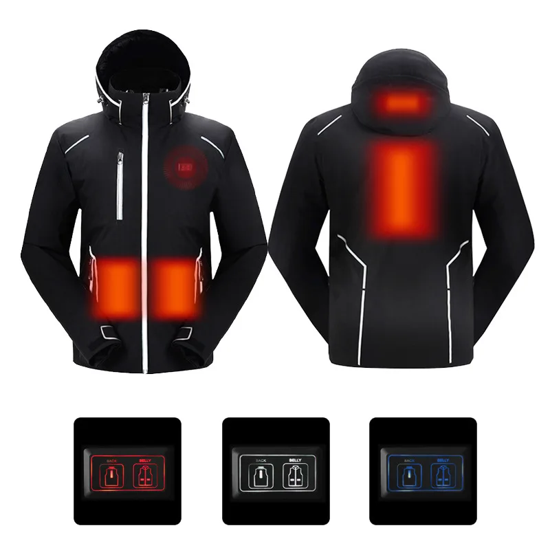 Мужской зимний лыжный костюм куртка с капюшоном и USB подогревом