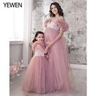 Милое розовое Тюлевое платье для выпускного вечера, длинные платья с открытыми плечами для беременных, для фотосессии, мама и я, платья для фотографий YeWen
