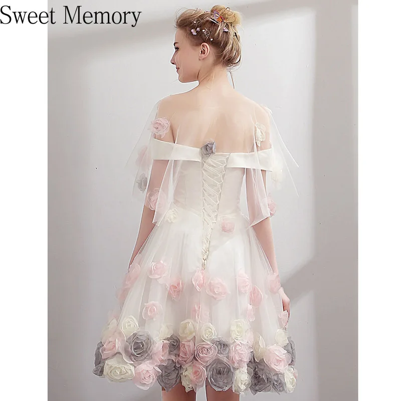 

Sweet Memory Women Flowers Short Prom Dresses Lace Up Graduation Party Robe