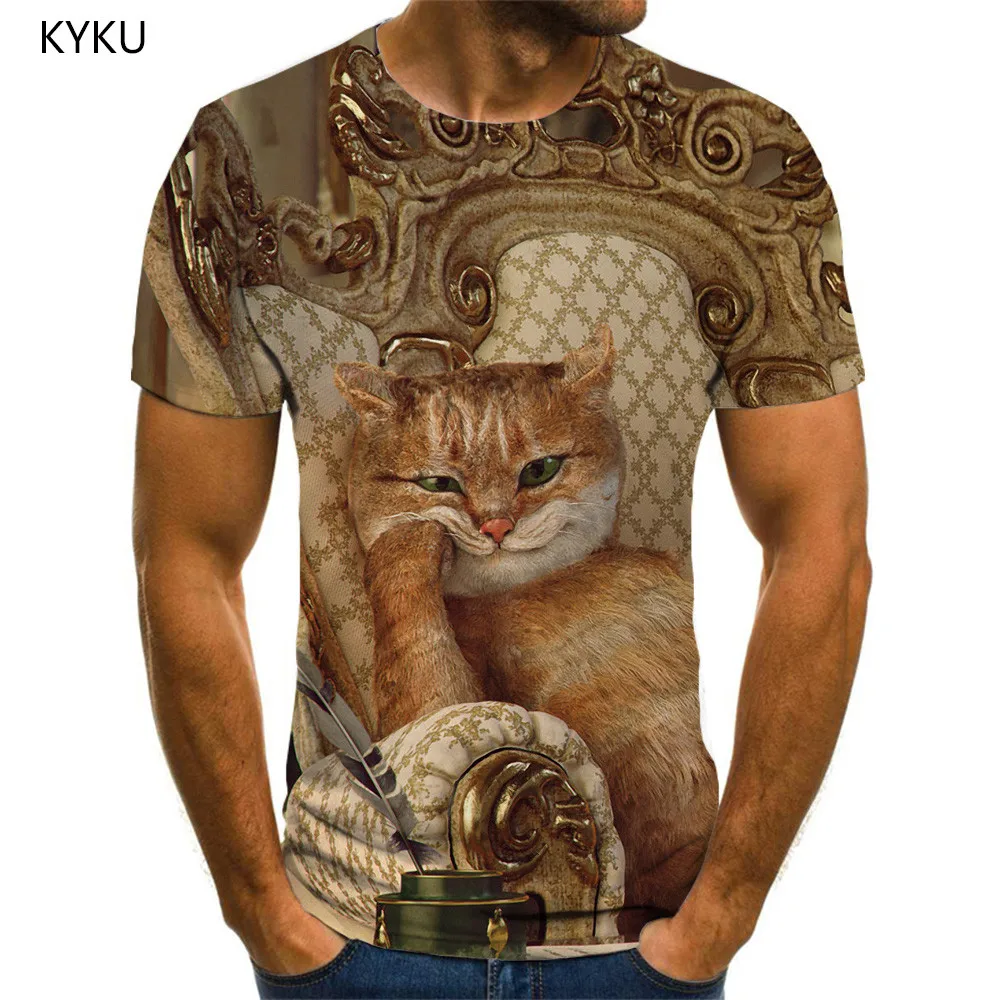 

Мужская футболка в стиле хип-хоп KYKU, Повседневная футболка с принтом кота, в стиле панк-рок, лето