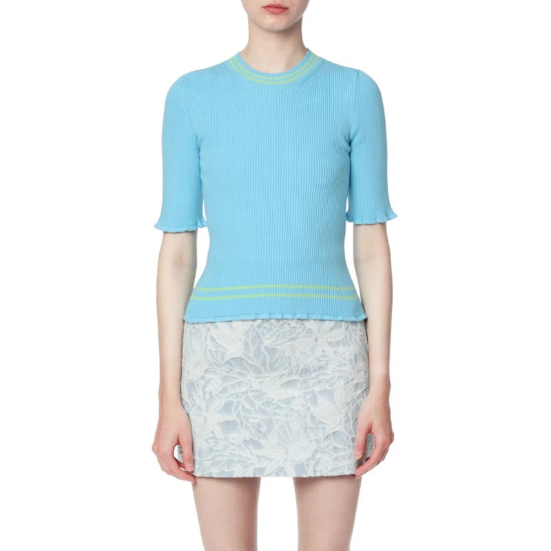 

2021 new spring and autumn loose and versatile Pullover blue round neck striped long sleeve bottomed T-shirt for women