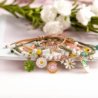 cute flower ceramic with metal drip glaze pendant bracelet hand wowen charms gift bracelets bangles wholesale xn072