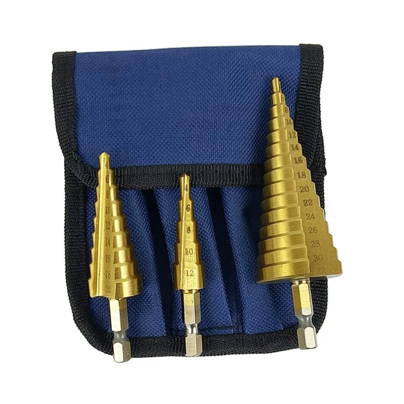

H7JB Steel Material Titanium-Coated 3 Pieces Hexagonal Shank Step Drill for Perforated Aluminum Plastic Wood Bit Set