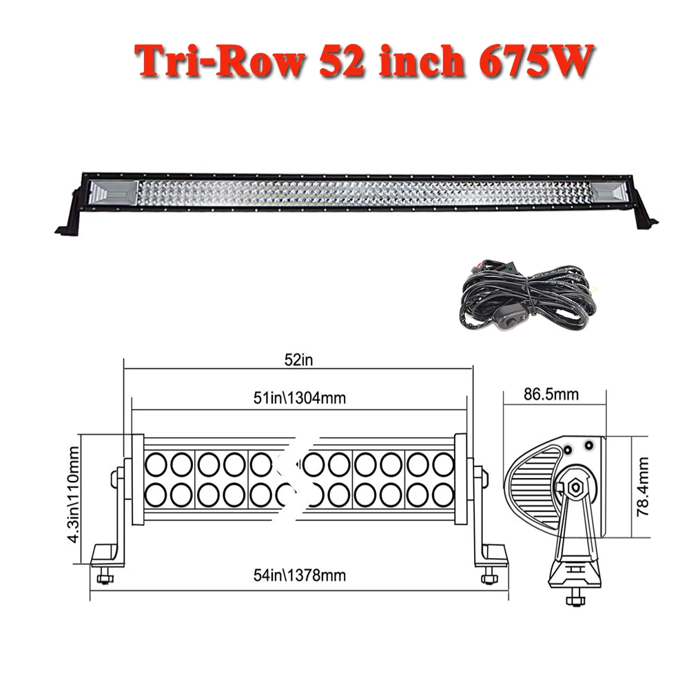 675W with wire kit SKYWORLD 2" 32" 4" 52" дюймов прямой внедорожный светодиодный фонарь 7D трехрядная противотуманная фара для 4x4 4WD грузовик автомобиль ATV Трактор 12 В 24 В - Цвет: 675W with wire kit