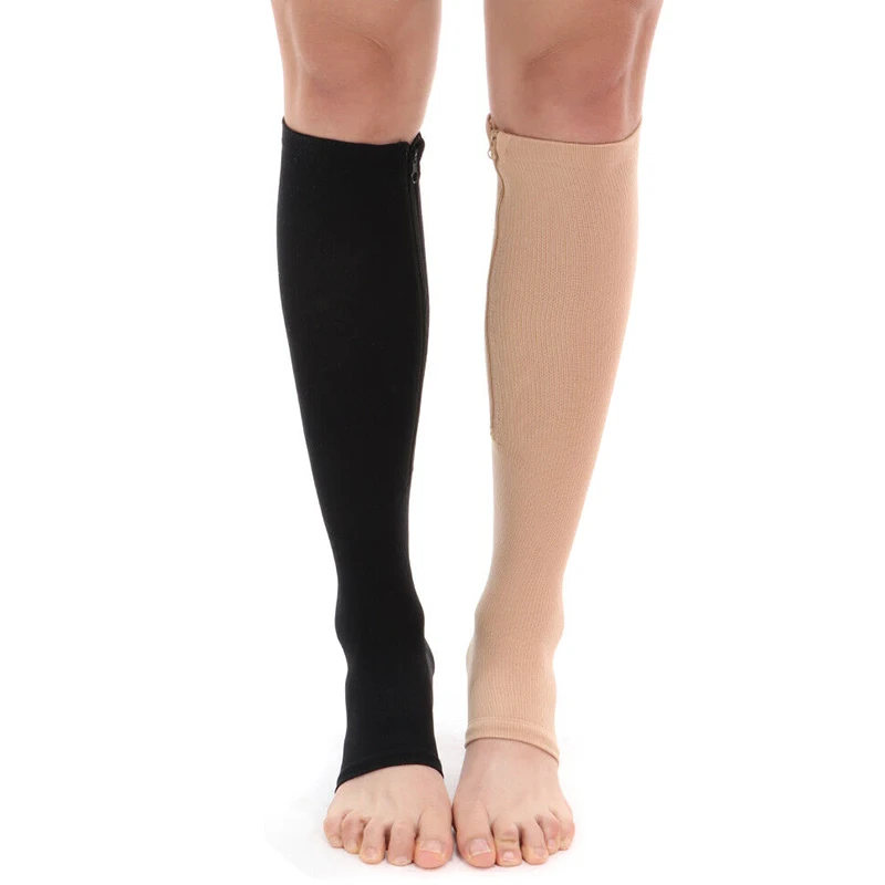 Newly Open Toe Gel Support Stockings Compression Knee High Socks with Side Zipper FDM | Женская одежда