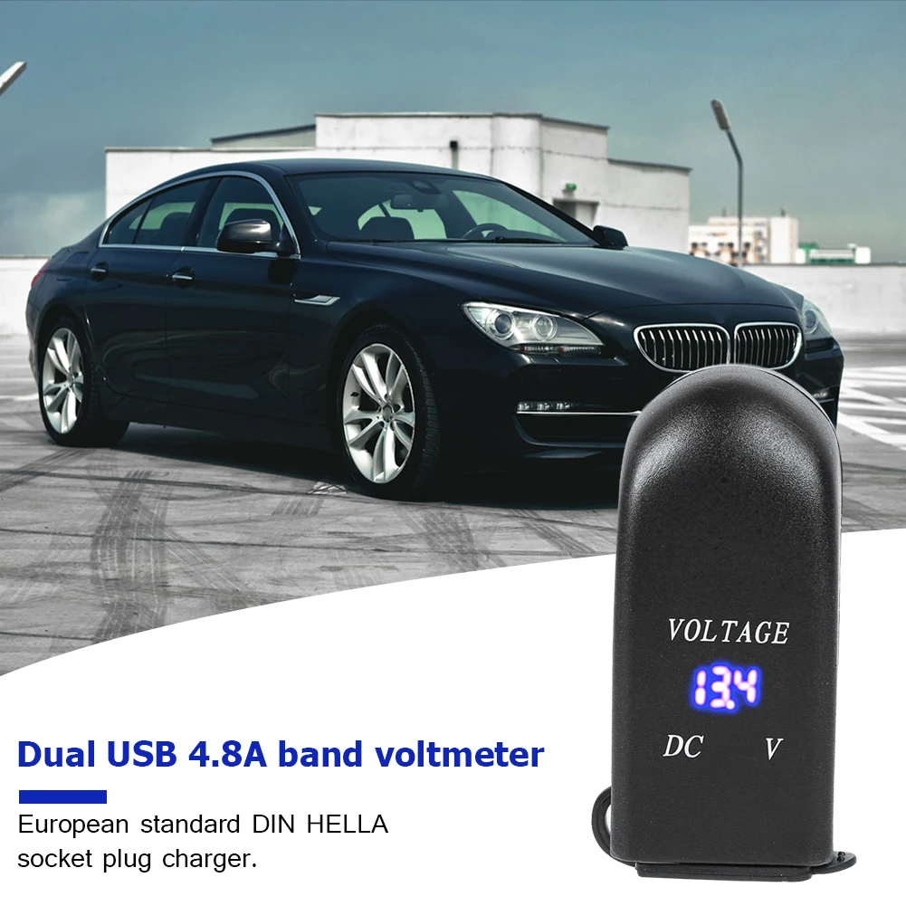 

4.8A DIN Hella Powerlet Plug to Dual USB Charger Adaper Mobile Phone Charger Adapter Cigarette Lighter with Digital Voltmeter
