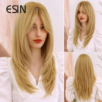 esin synthetic wigs long blonde with bangs for whiteblack women straight cosplay wig heat resistant fibre hair free nets