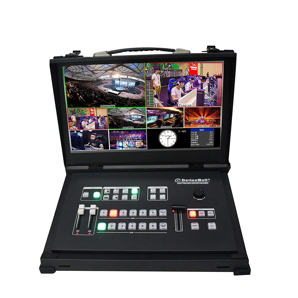 

Devicewell HDS9106 9106 Video Switcher with Monitor 6 Channel Guide 4 SDI+2 HDMI Switcher for New Media Live Broadcasts Screen