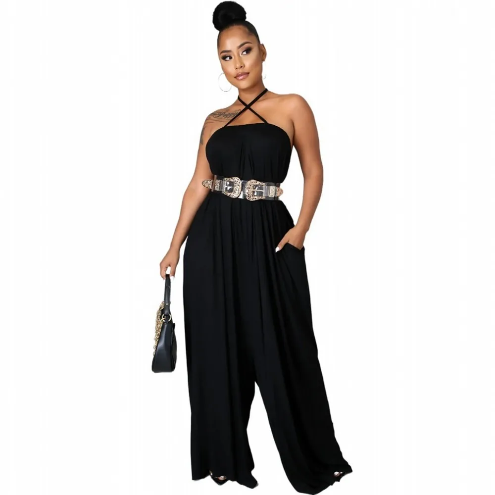 

African Suspender Jumpsuit Fashion Women's Solid Color Loose Strapless Casual Jumpsuit 2021 Summer New African Wide-leg Pants