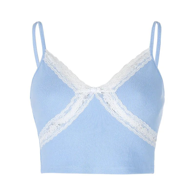 

Lace Slim Fit Patchwork Navel Lace Camisole Summer New tops for women