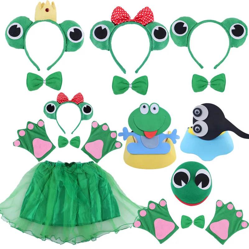 

Повязка на голову с героями мультфильмов для девочек и мальчиков, животные, лягушка, головной убор, юбка, костюм зеленого принца, принцессы, ...